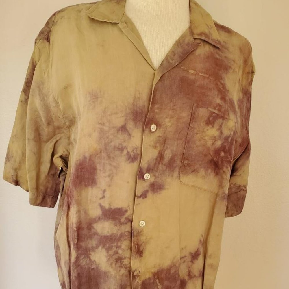 Polo Ralph Lauren Shirt Khaki Brown Silk Linen medium Large beige safari camo